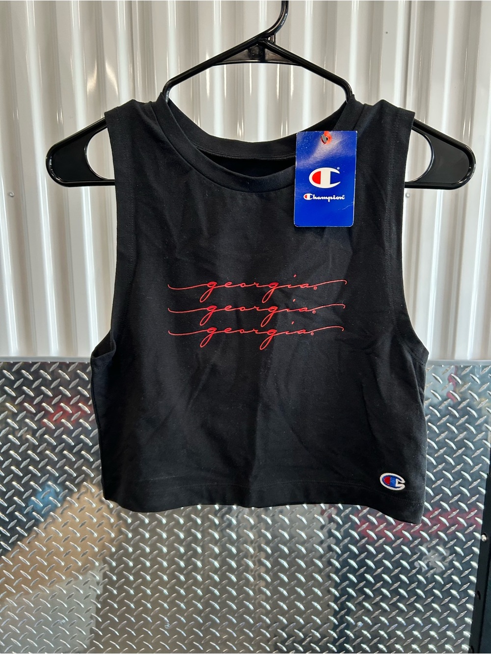 Champion Black Cropped Tank with Red "Georgia" Script